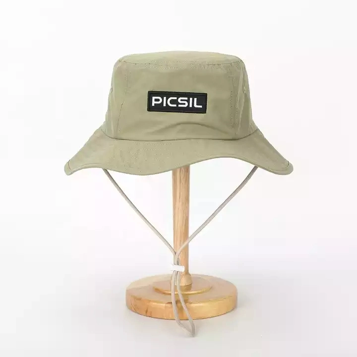 OEM Custom Patch Logo Quick Dry Fit Bucket Hat with String, Fashion Mens Fisherman Wide Brim Rope Safari Cap