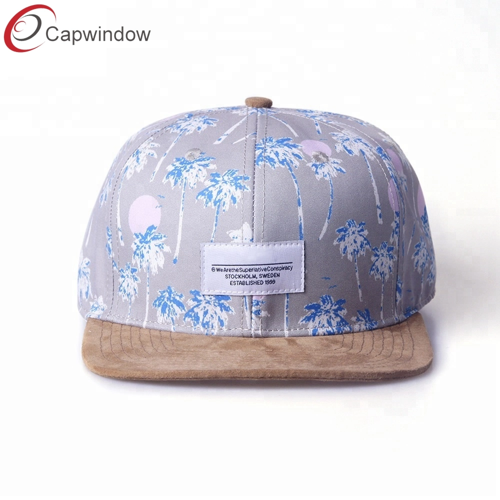 Fashion 6 Panel Floral Sublimation Snapback Cap with Suede Visor