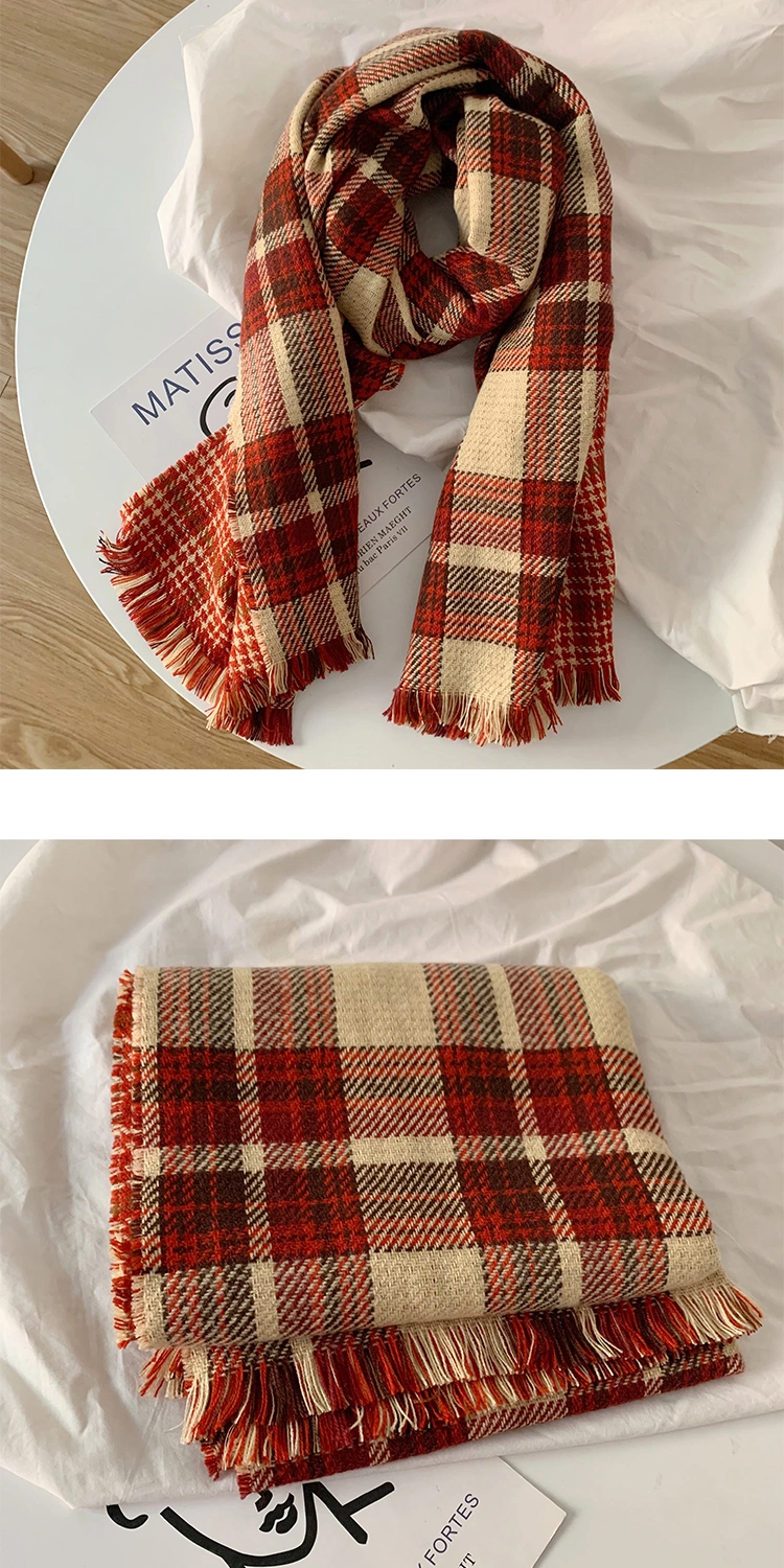 Girls Christmas Autumn Winter Red Plaid Fashion Designer Brand Double Layer Shawl Scarf for Women Students to Keep Warm