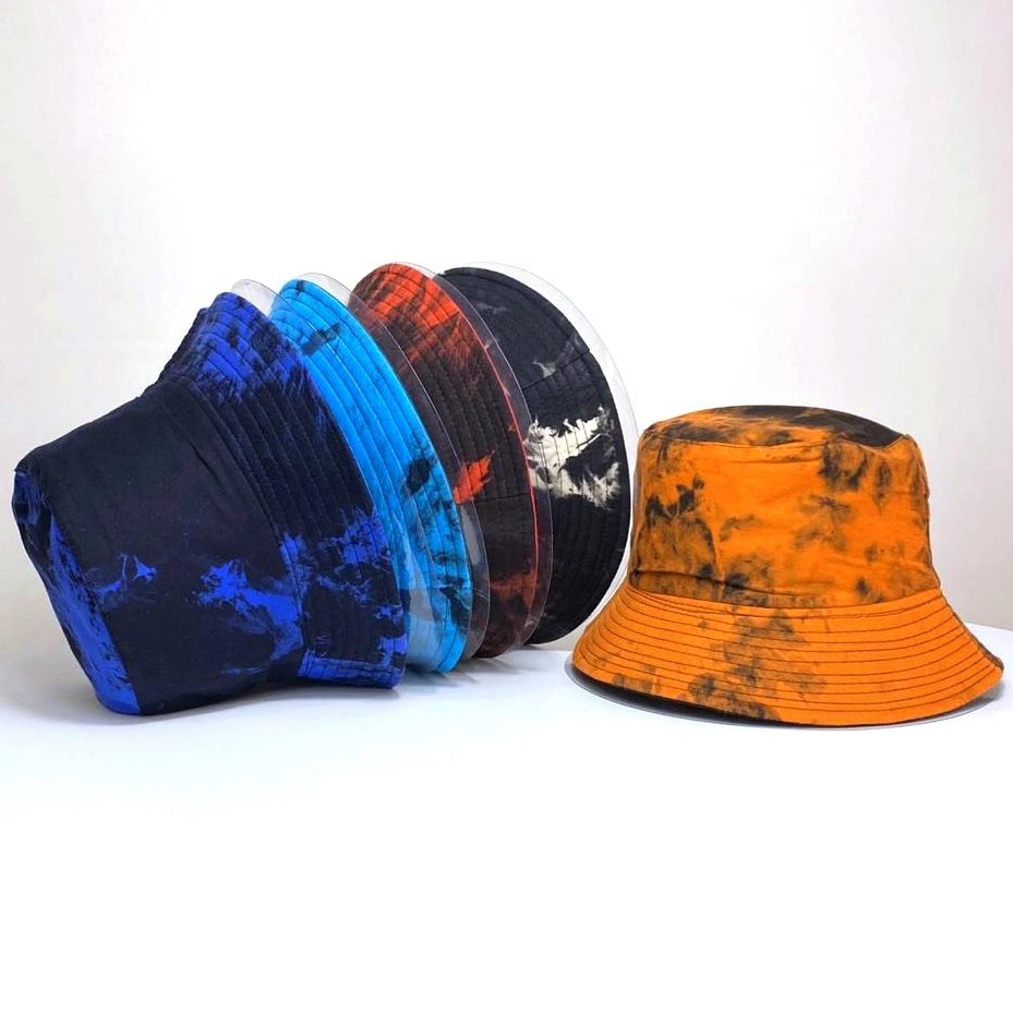 Fashion Tie-Dye Foldable Custom Own Logo Hat Cap with Embroidered Bucket Hat Tie Dye Funny Hip Hop Fishmen Cap Designer Bucket Hat