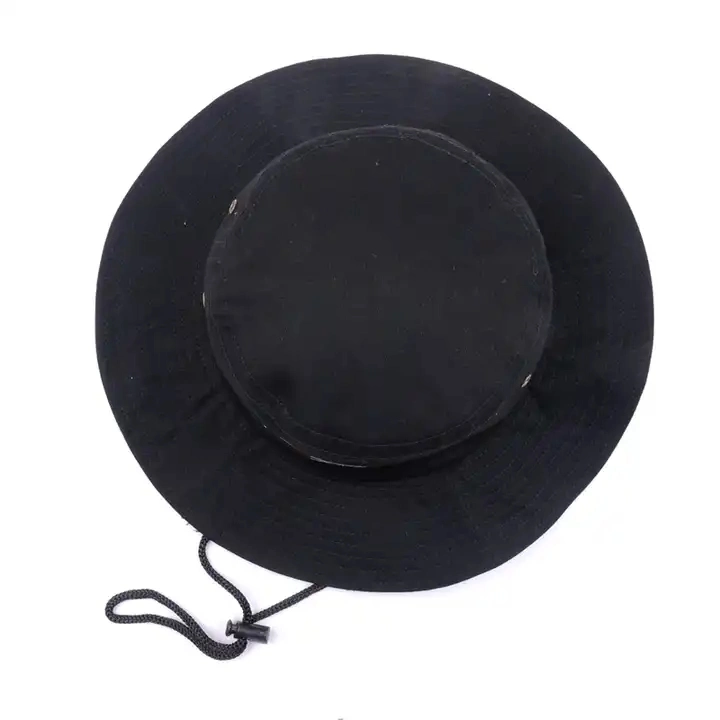 Summer Wholesale Custom Fisherman Hats Low MOQ Plain Black embroidery Wide Brim Designer Bucket Hats for Men with Adjustable String