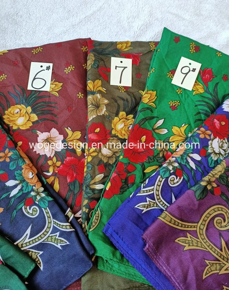 Woge Factory Bulk Sold New Unique 75*75cm Russian Muffler Headcloth Lady Print Flower Square Cotton Feeling Polyester Scarf