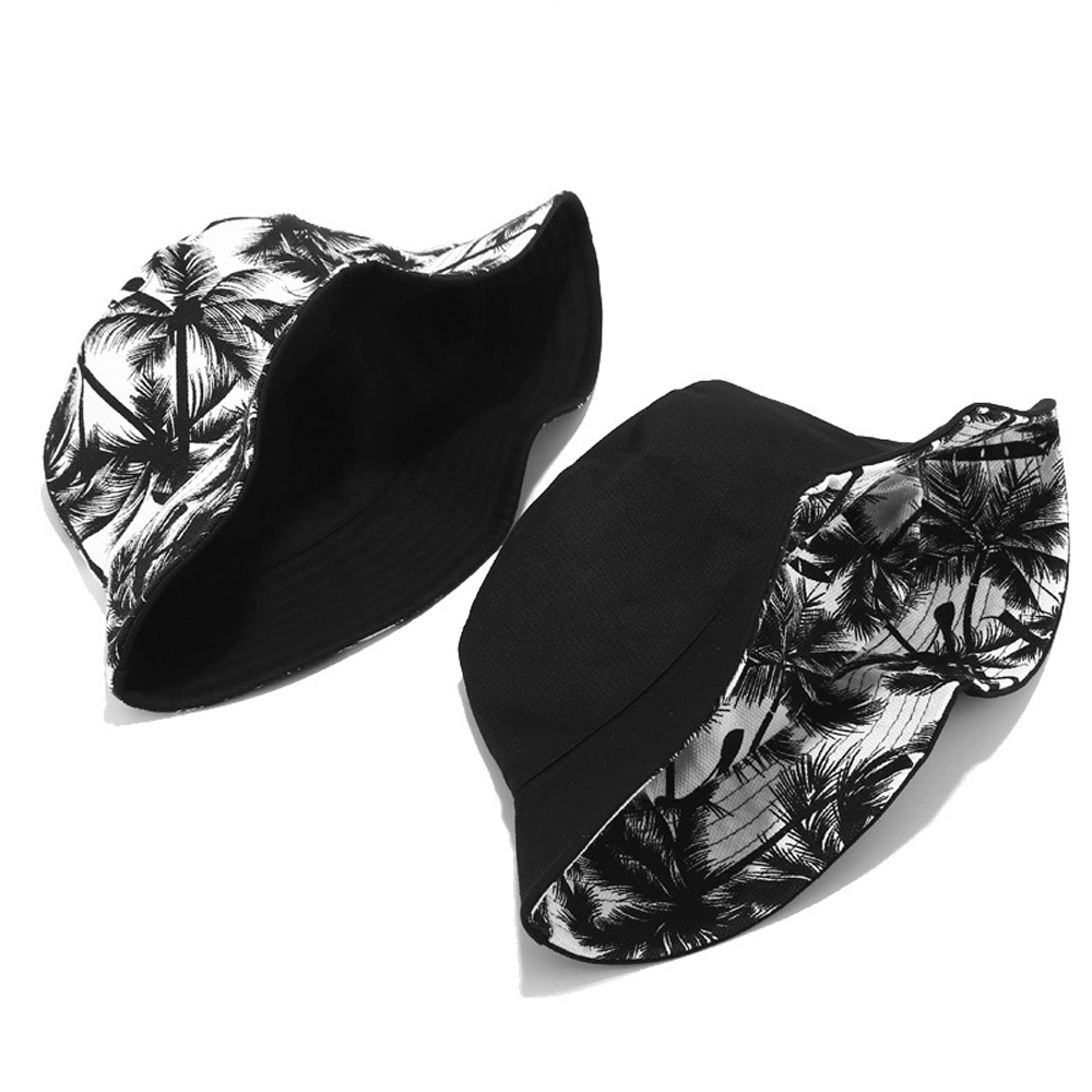 New Unisex Fashion Summer Reversible Black White Coconut Tree Printed Fisherman Caps Bucket Hats