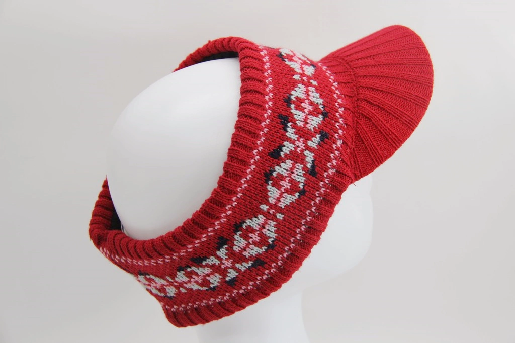 Winter Knitted Visor Sport Yarn Hat with Jacquard