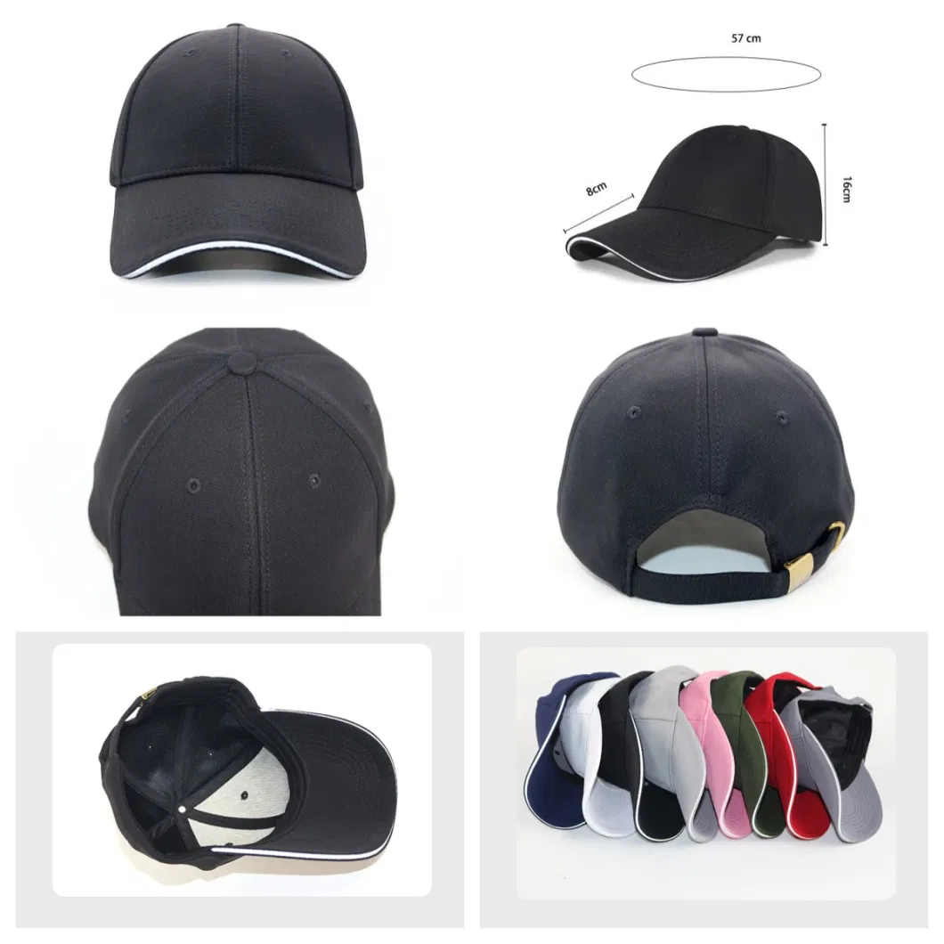 Wholesale Promotional 100% Cotton Adult Classic Black Sandwich Sport Caps Unisex Adjustable Customized Embroidery Colorful 6 Panel Fitted Plain Baseball Cap