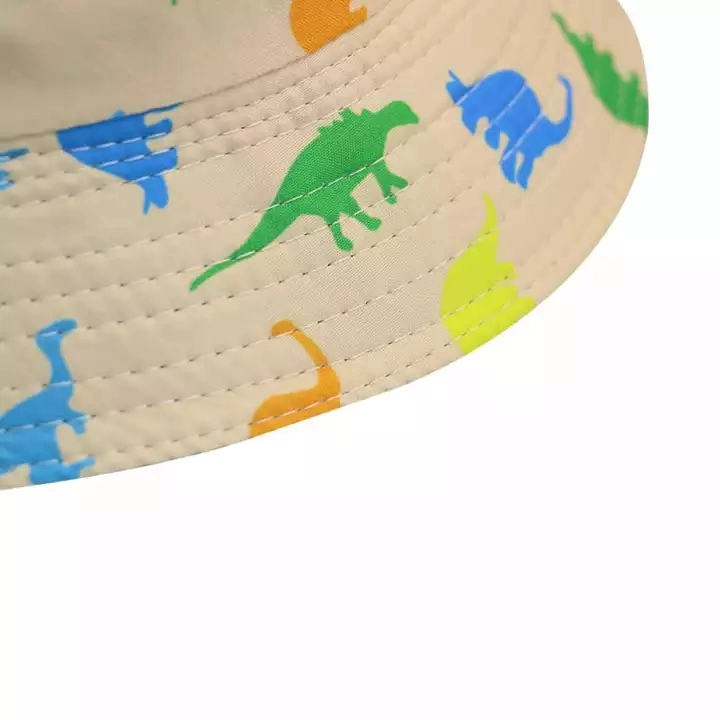 Custom Cartoon All Over Printed Pattern Logo Wide Brim Cotton Children Bulk Fisherman Hat Wholesale Khaki Round Kids Bucket Hat