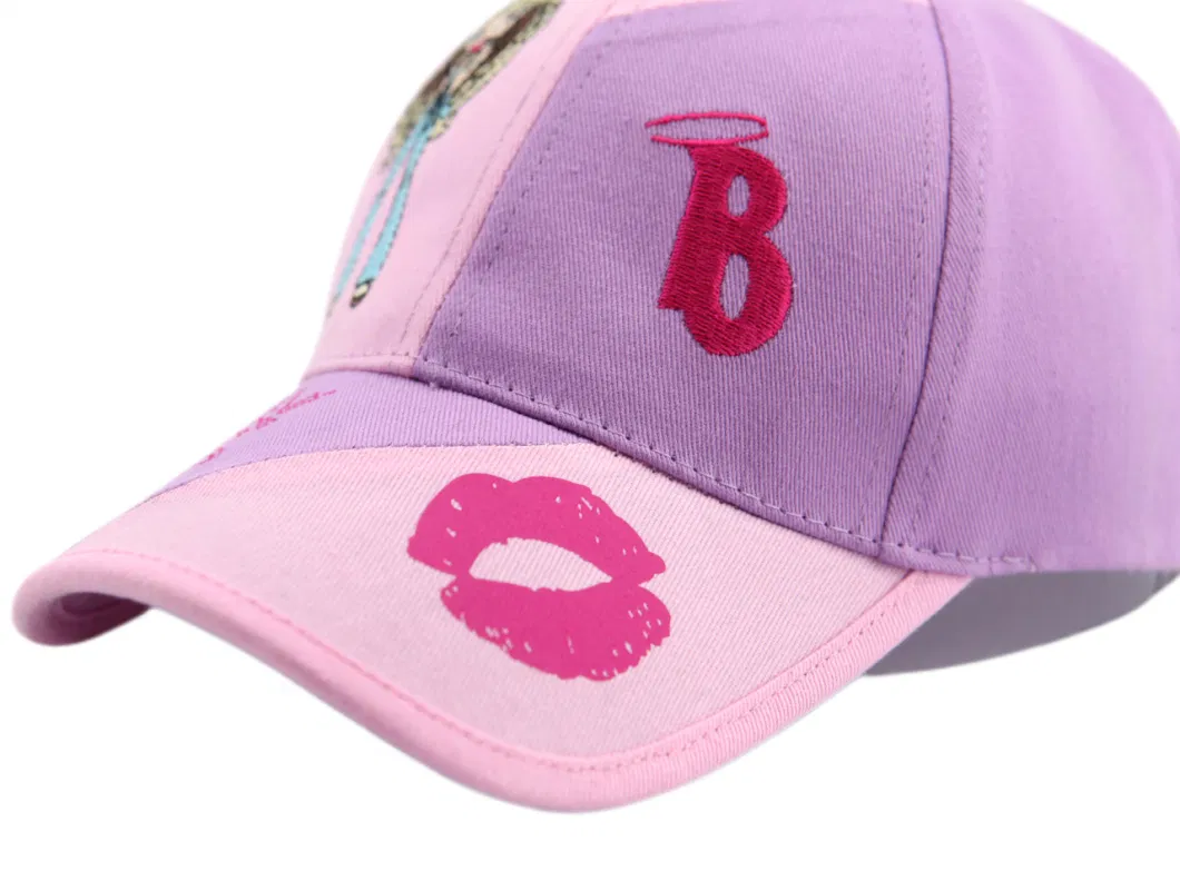 Kids Baseball Cap with Embroidery and Printing Cotton 6 Panel Piecing Fashion Sports Girls Hat