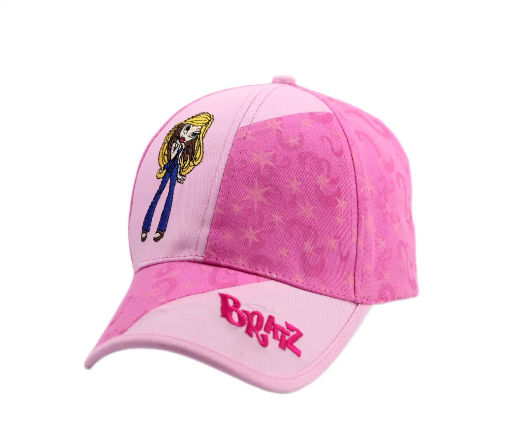 Kids Baseball Cap with Embroidery and Printing Cotton 6 Panel Piecing Fashion Sports Girls Hat