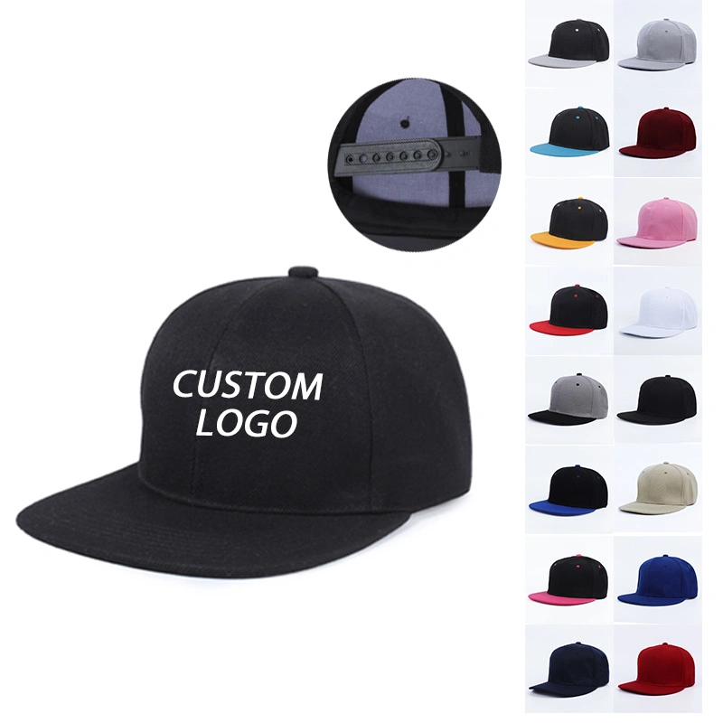 Black Blank Plain Custom Flat Peak Brim Hip Hop Sports Snapback Baseball Cap