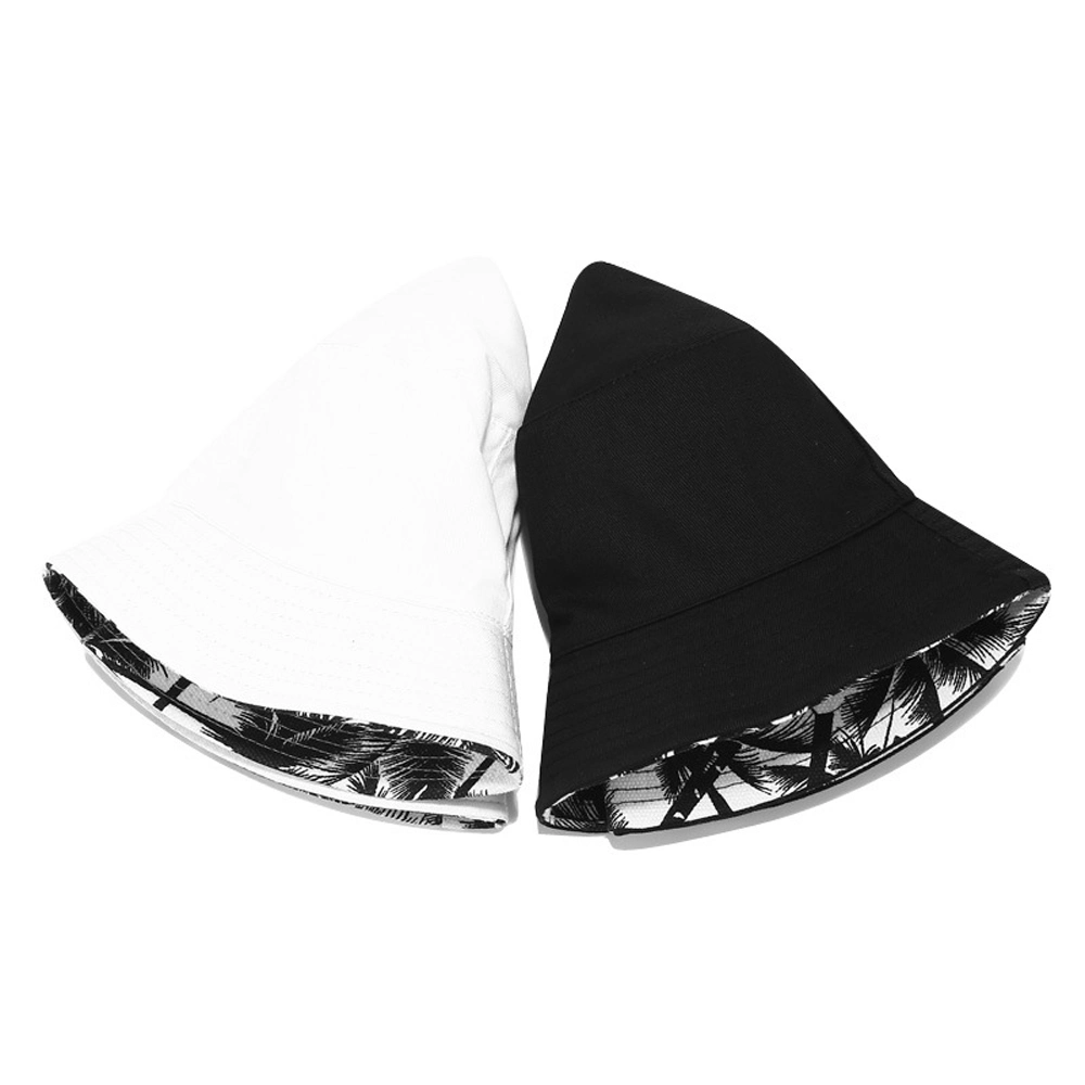 New Unisex Fashion Summer Reversible Black White Coconut Tree Printed Fisherman Caps Bucket Hats