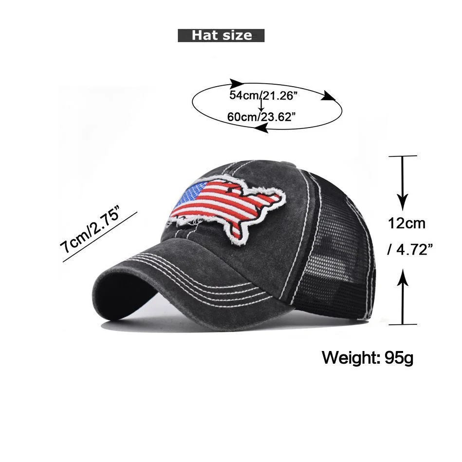 Logo Customized Trucker Hat Distressed Vintage Baseball Cap Us Flag Embroidery Woven Patch Custom Dad Hat