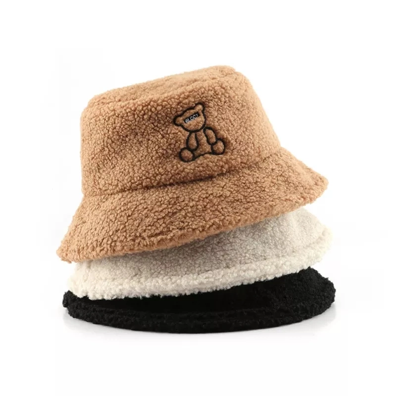 Wholesale Furry Bucket Hat Custom Animal Embroidery Logo Luxury Fuzzy Warm Fur Winter Fisherman Bucket Hat Wome