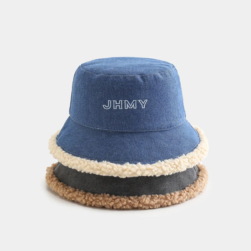 OEM Custom Embroidery Logo Plain Fluffy Fuzzy Furry Fisherman Caps Reversible Bucket Hat Denim Bucket Hat Fur Buckets Hats