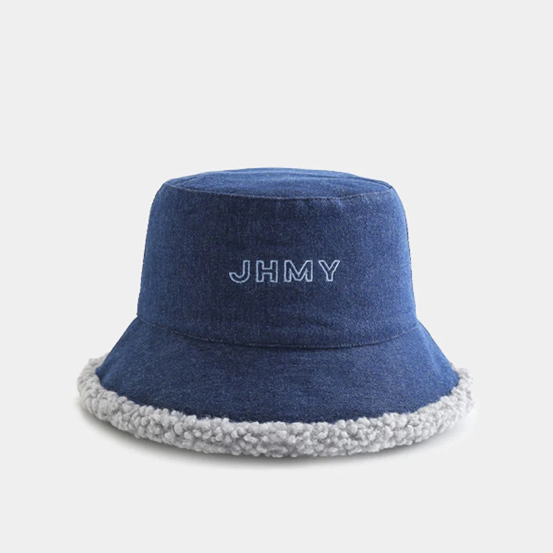 OEM Custom Embroidery Logo Plain Fluffy Fuzzy Furry Fisherman Caps Reversible Bucket Hat Denim Bucket Hat Fur Buckets Hats