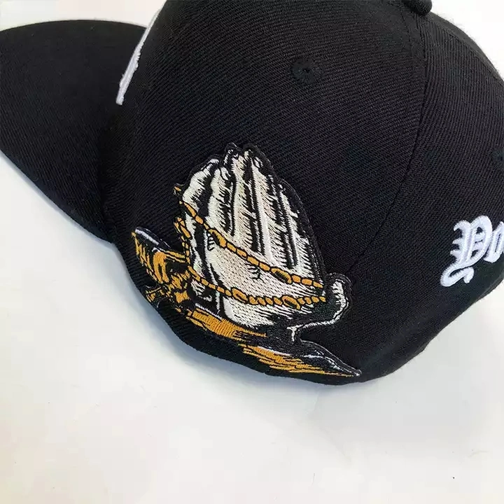 Custom 6 Panel 3D Embroidery Logo Cotton Twill Flat Brim Snap Back Hip Hop Snapback Hat Cap