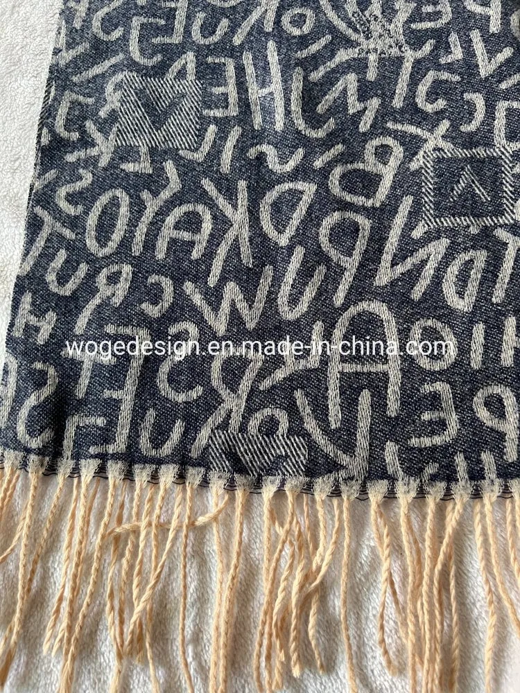 Factory Bulk Buy Extra Wool Feel Letter Large Scarfs for Womens Cold Weather with Fringe
