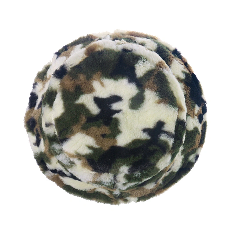 Faux Rabbit Fur Basin Cap Printed Camouflage Fisherman&prime;s Hat Warm Cap Men and Women Warm Fuzzy Custom Bucket Hats