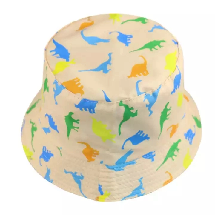 Custom Cartoon All Over Printed Pattern Logo Wide Brim Cotton Children Bulk Fisherman Hat Wholesale Khaki Round Kids Bucket Hat