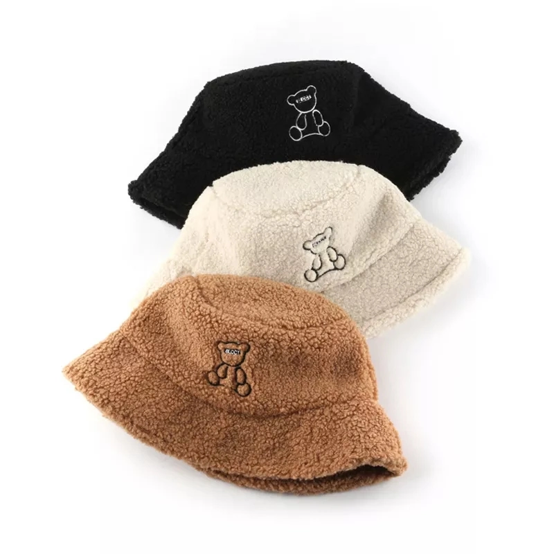 Wholesale Furry Bucket Hat Custom Animal Embroidery Logo Luxury Fuzzy Warm Fur Winter Fisherman Bucket Hat Wome