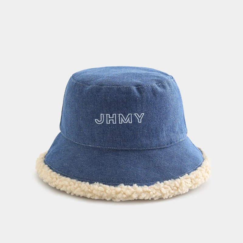 OEM Custom Embroidery Logo Plain Fluffy Fuzzy Furry Fisherman Caps Reversible Bucket Hat Denim Bucket Hat Fur Buckets Hats