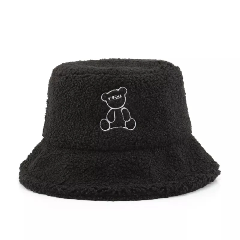 Wholesale Furry Bucket Hat Custom Animal Embroidery Logo Luxury Fuzzy Warm Fur Winter Fisherman Bucket Hat Wome