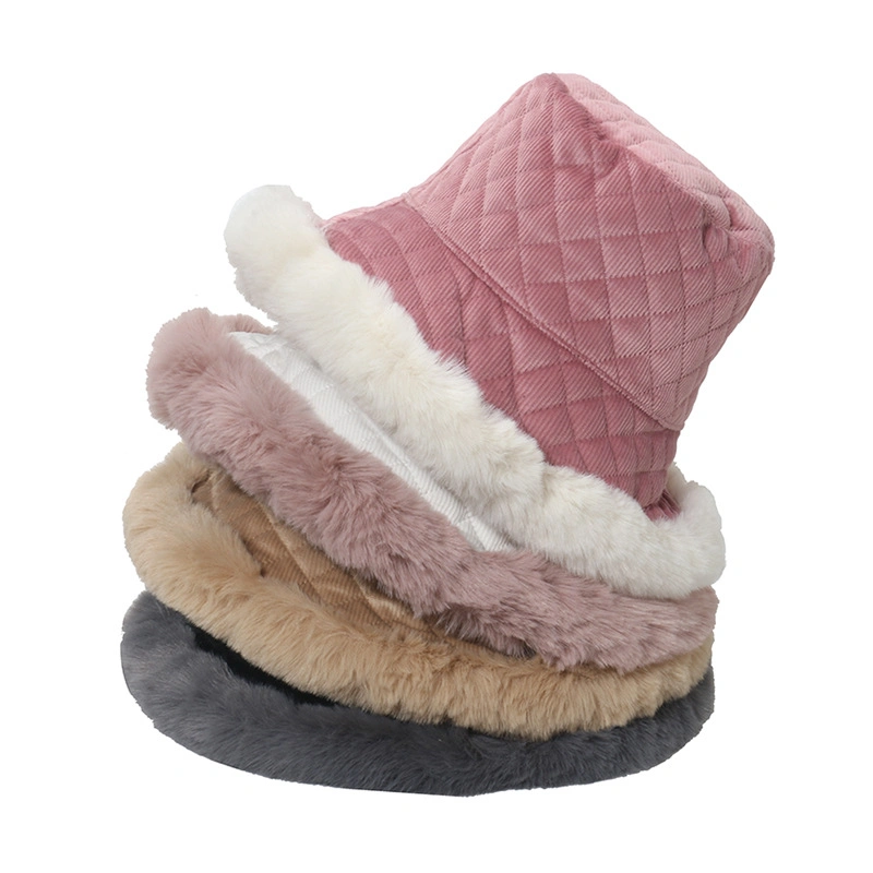 New Warm Thickened Corduroy Fisherman Hat Plush Winter Fashion Bucket Hat for Women