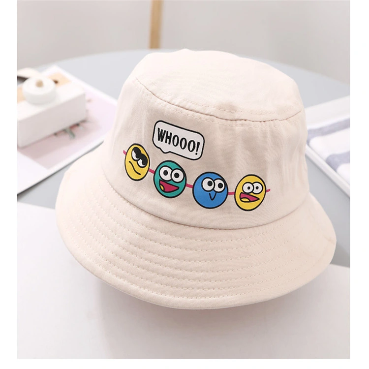 New Style Cute Kids Design Your Own Logo Fisherman Cotton Baby Bucket Hat Smile Face Printed