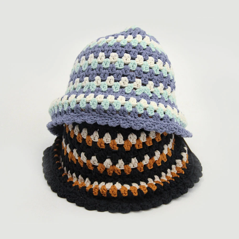 Factory Price Plain Dyed Striped Women Stripe Fisherman Fishing Hats Bucket Hat