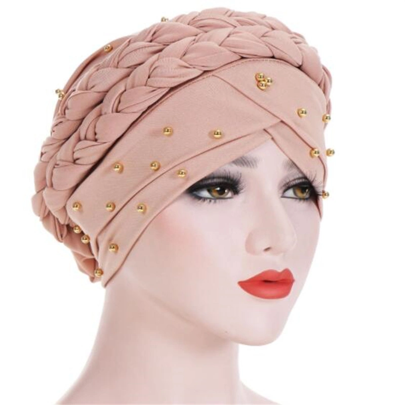 Hot Sale Beaded Braid Cap Hat Milk Silk Turban Hat