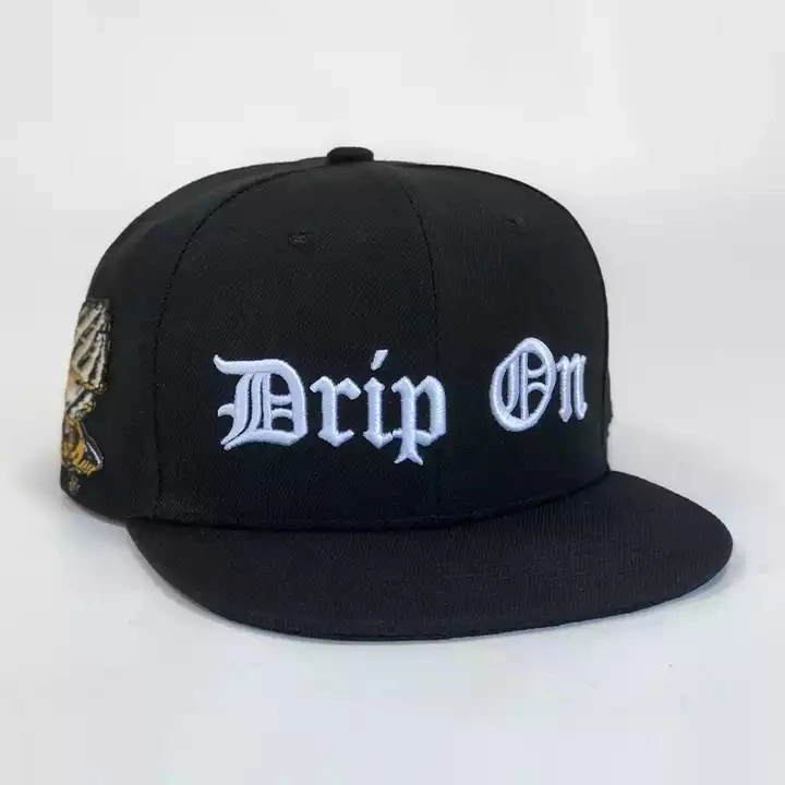 Custom 6 Panel 3D Embroidery Logo Cotton Twill Flat Brim Snap Back Hip Hop Snapback Hat Cap