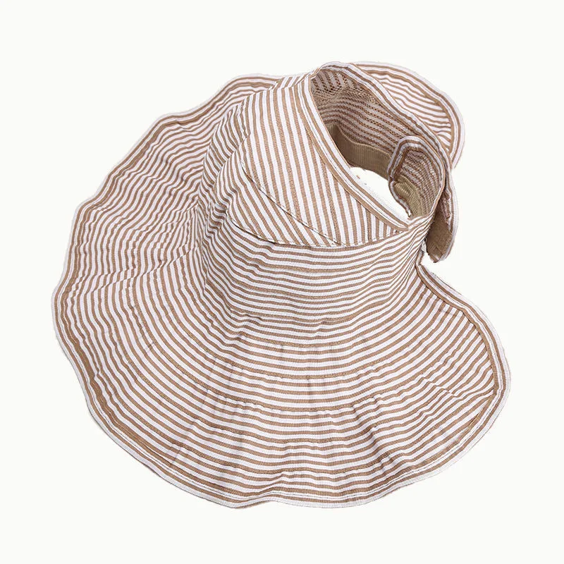 Summer UV Protection Wide Brim Visor Roll Cross Stripe Sun Hat