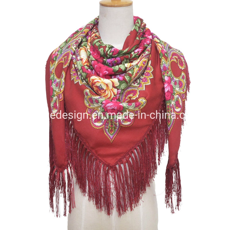 Yiwu Premium Manufacturer Boho Style Bulk Buy Wrap Scarfs Echarpe Floral Print Women Viscose Square Bohemian Shawl Scarf