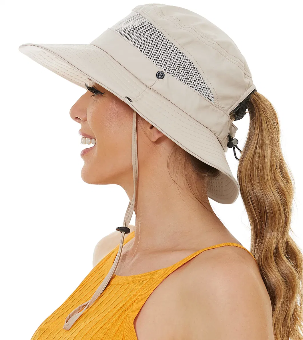 Ponytail Hole Sun UV Protection Upf50+ Waterproof Beach Bucket Sun Hat