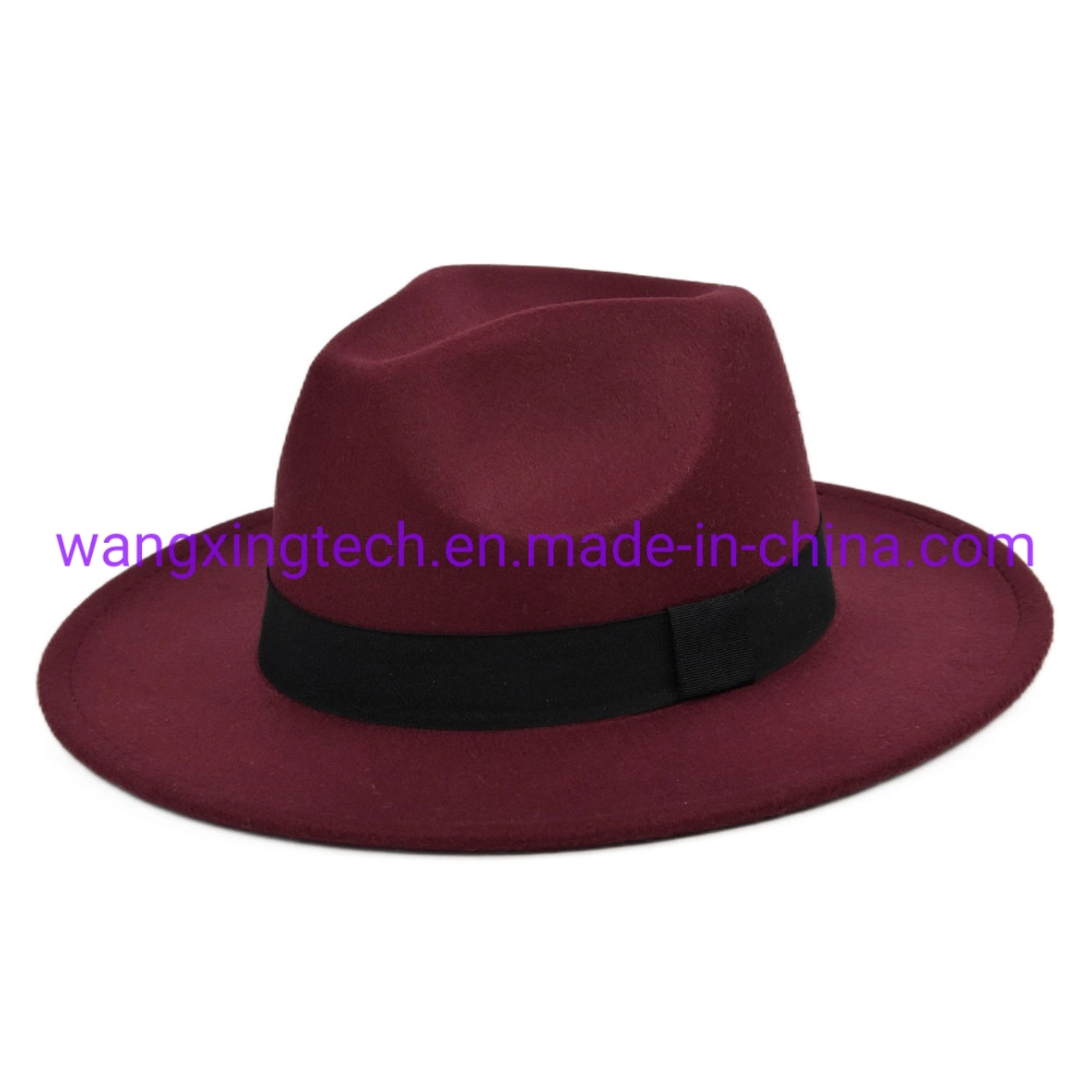 Wholesale Jazz Hat Felt Top Hat Ribbon Accessories Solid Color Top Hat Ladies Wide Brim Woolen Classic Big Brim Hat