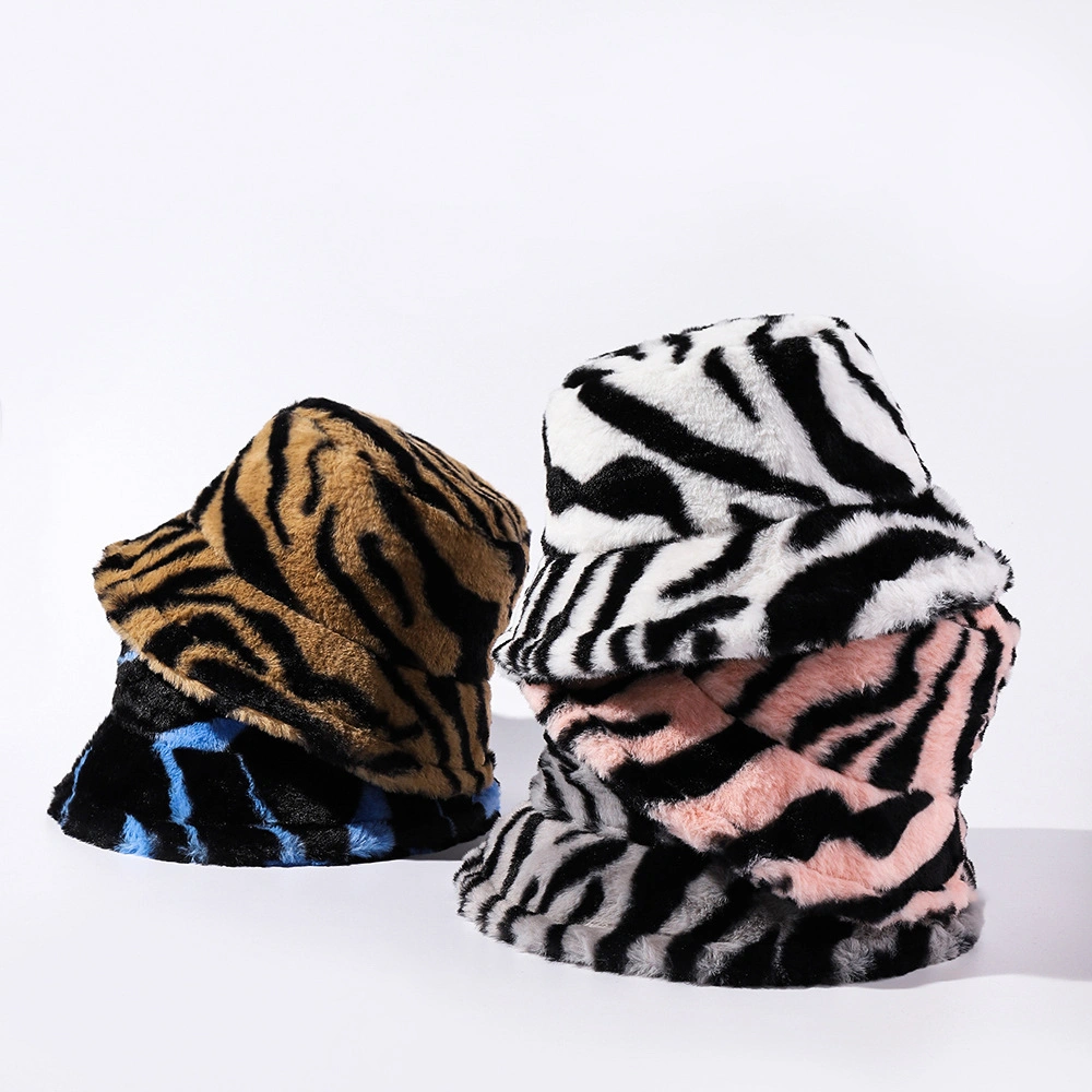 Winter Plush Warm Leopard Print Fashion Women&prime;s Fisherman Hat Bucket Hat Fashion Cap