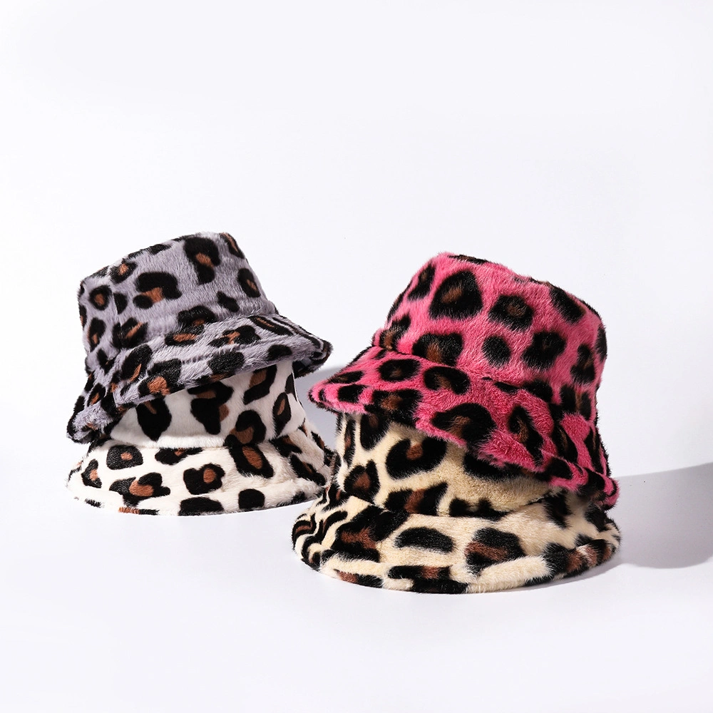 Winter Plush Warm Leopard Print Fashion Women&prime;s Fisherman Hat Bucket Hat Fashion Cap