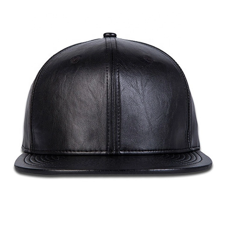 Promotioanal Men Baseball Cap Fashion Hip-Hop Style PU Leather Flatbill Trunker Snapback Cap Black