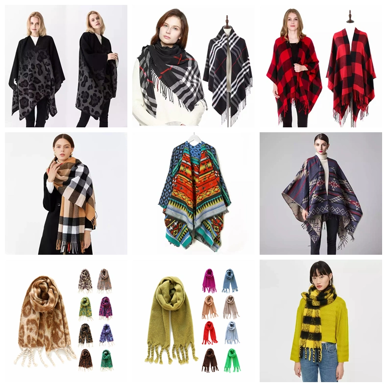 Fashion 68 Colors Women Stock Large Cape Acrylic Oblong Chunky Fluffy Scarf