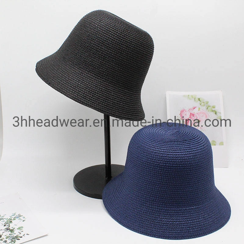 Fashion Women High Quality Straw Bucket Hat Plain Summer UV Protection Custom Logo Straw Fisherman Hat