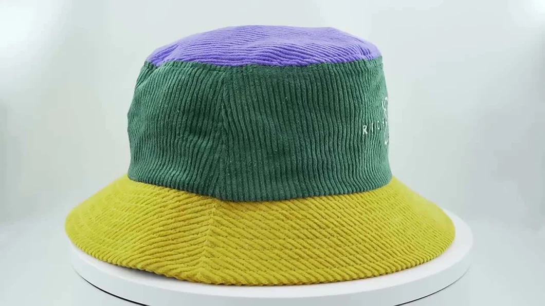 Wholesale Custom Private Label Colorful Two Tone Designer Big Oversize Unisex Patchwork Warm Thin Corduroy Bucket Hat