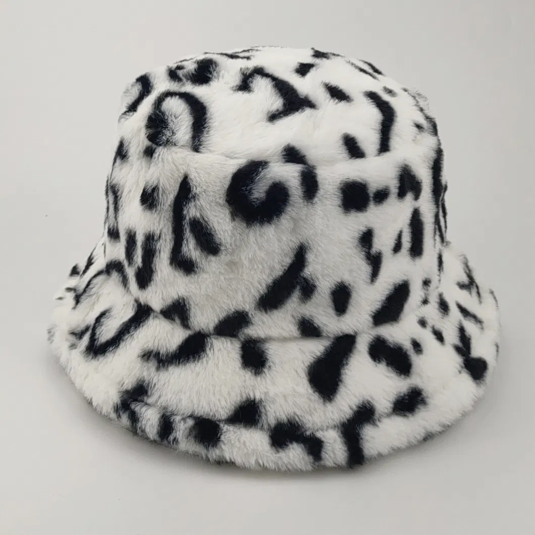 Winter Plush Warm Leopard Print Fashion Women&prime;s Fisherman Hat Bucket Hat Fashion Cap