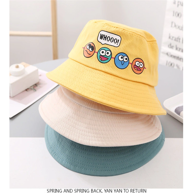 New Style Cute Kids Design Your Own Logo Fisherman Cotton Baby Bucket Hat Smile Face Printed