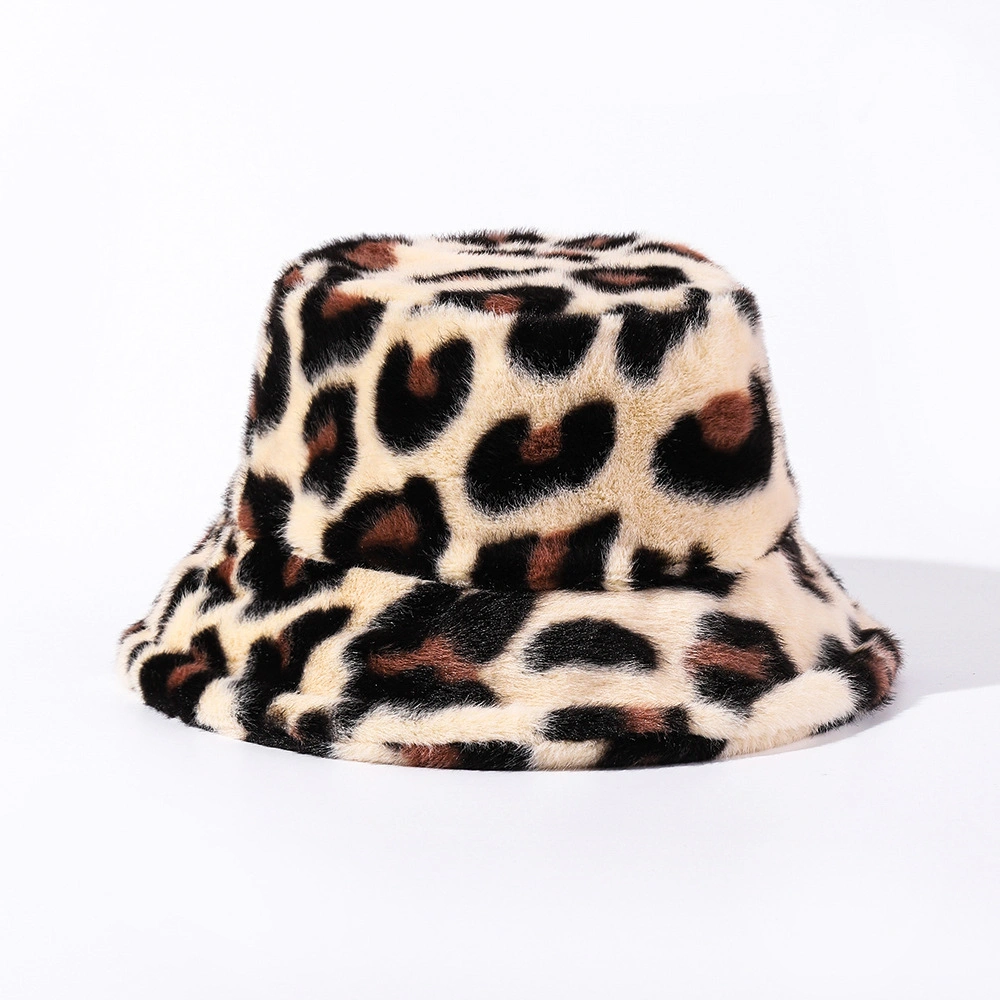 Winter Plush Warm Leopard Print Fashion Women&prime;s Fisherman Hat Bucket Hat Fashion Cap