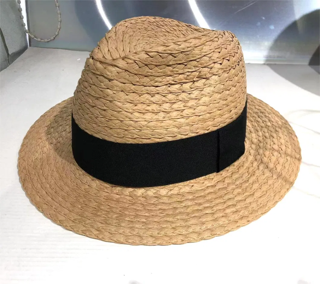 Customized Fashion Summer Paper Straw PU Webbing Rope Band Panama Tassels Brim Fedora Hat OEM ODM