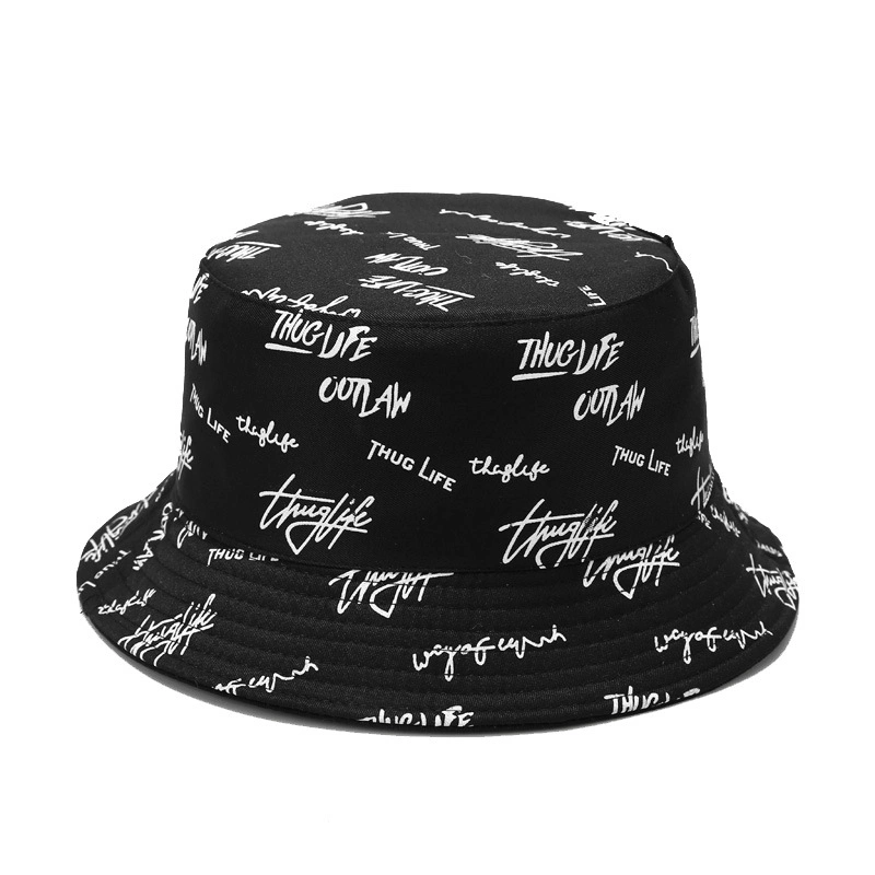 Fashion Designer Reversible Custom Logo Allover Printed and Embroidered Cotton Fisherman Bucket Hat with Private Brand Label