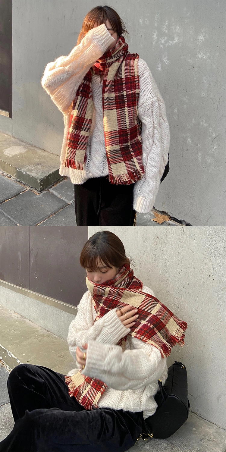 Girls Christmas Autumn Winter Red Plaid Fashion Designer Brand Double Layer Shawl Scarf for Women Students to Keep Warm