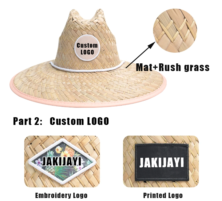 2023 Hot Sale Lifeguard Unisex Summer Outdoor Natural Straw Wide Brim Surfing Straw Hat with Logo