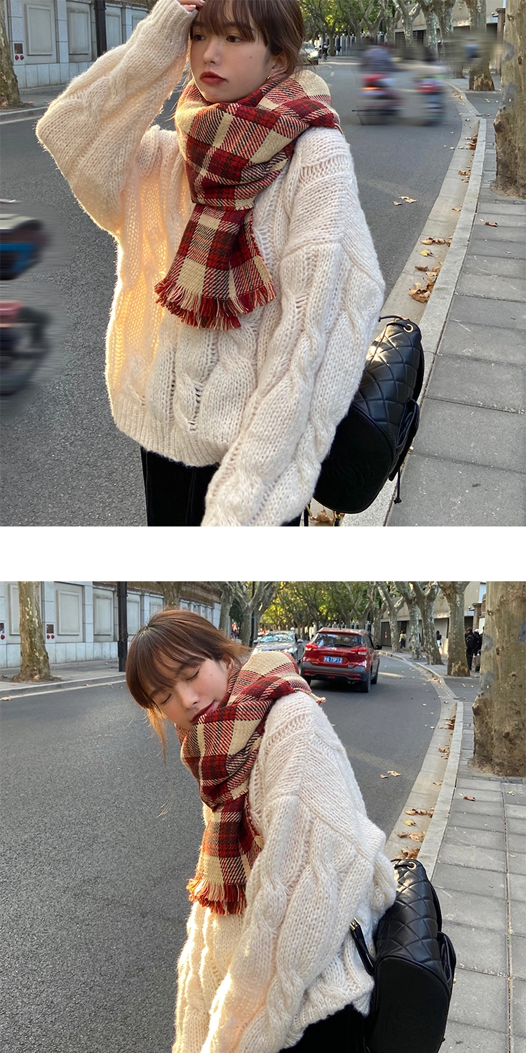 Girls Christmas Autumn Winter Red Plaid Fashion Designer Brand Double Layer Shawl Scarf for Women Students to Keep Warm