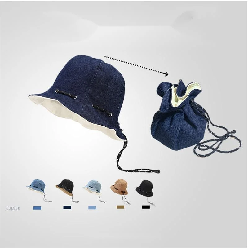 Foldable Crossbody Bag Sunshade Fisherman Hat with Solid Color