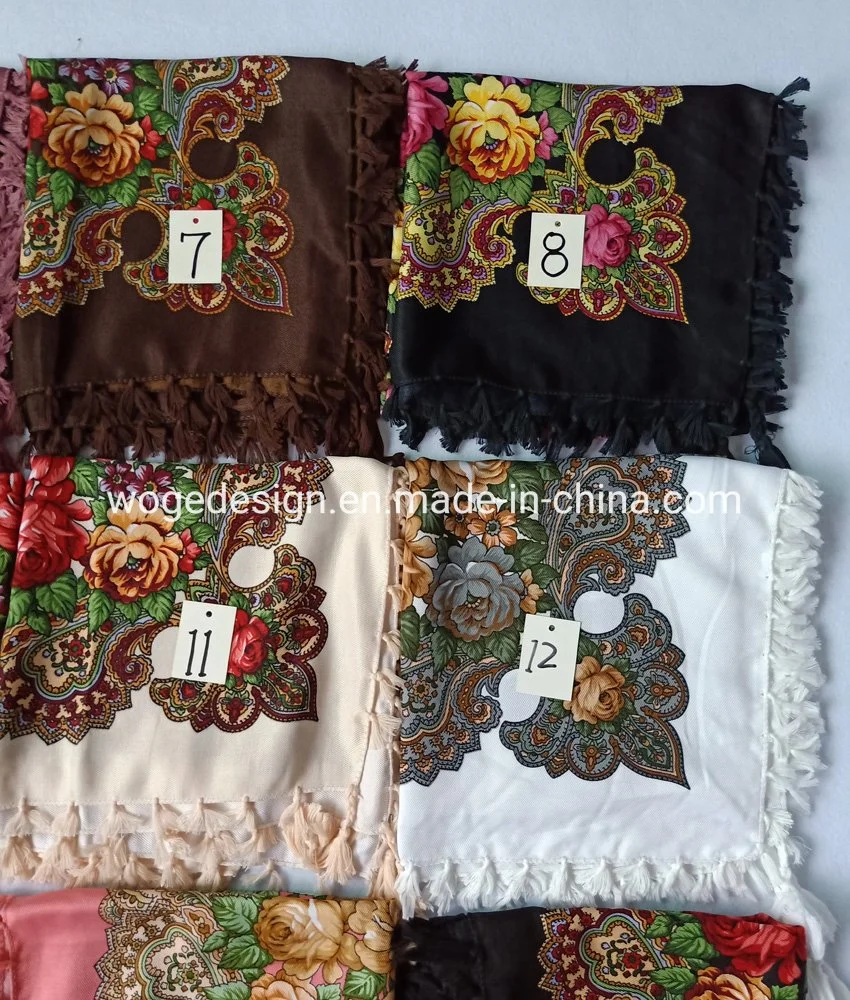 Hangzhou Best Supplier Wholesale Hot Sold Russian Style Bulk Buy Headwrap Shawl Lady Viscose Square Floral Scarf